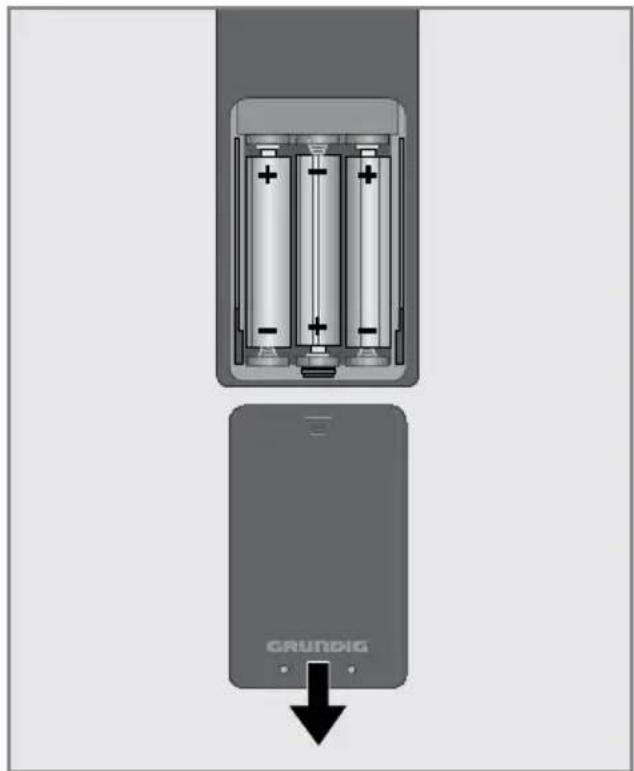 GRUNDIG 32 VLE 812 S - Batterien in die Fernbedienung einlegen - 1