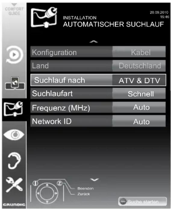 GRUNDIG 32 VLE 812 S - Digitalen Fernseh-Programme vom Kabelbetreiber automatisch suchen - 1