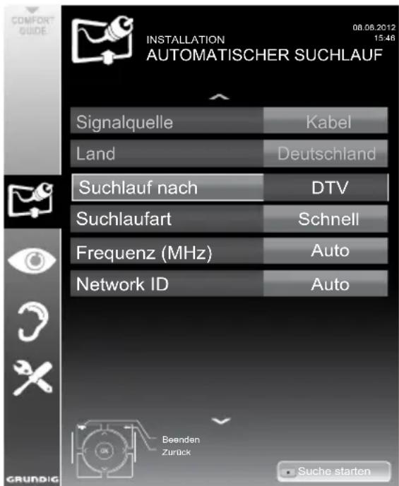 GRUNDIG 32 VLE 5420 BG - Digitalen Fernseh-Programme vom Kabelbetreiber automatisch suchen - 1