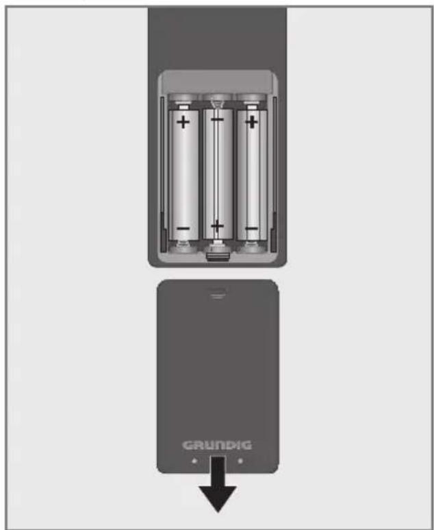 GRUNDIG 32 VLE 6041 C - Batterien in die Fernbedienung einlegen - 1