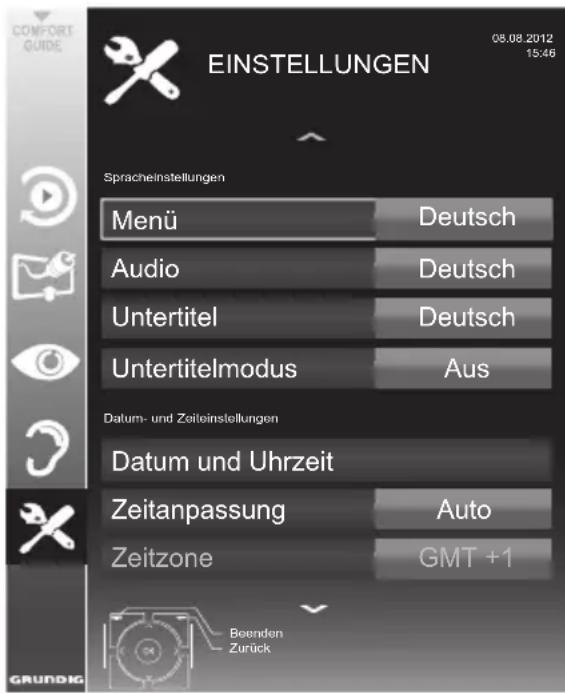 GRUNDIG Hamburg 28 CLE 5407 BG - Menü EINSTELLUNGEN aufrufen - 1