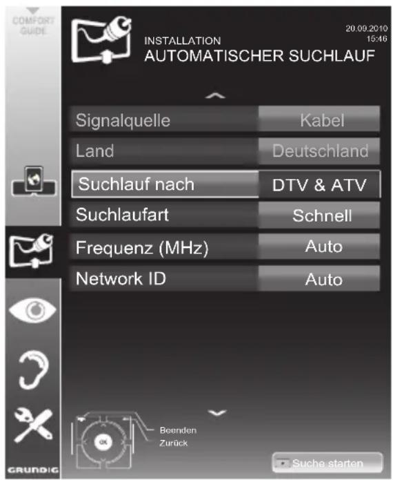 GRUNDIG 26 VLE 8200 WL - Digitalen Fernseh-Programme vom Kabelbetreiber automatisch suchen - 1