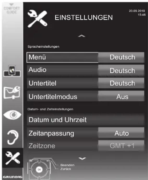 GRUNDIG 26 VLE 8200 BL - Menü EINSTELLUNGEN aufrufen - 1