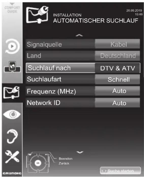 GRUNDIG 26 VLE 8200 BH - Digitalen Fernseh-Programme vom Kabelbetreiber automatisch suchen - 1