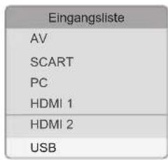 Eingangsliste AV SCART PC HDMI 1 HDMI 2 USB