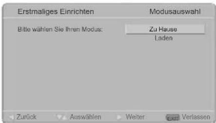 Erstmaliges Einrichten Modusauswahl Bitte wählen Sie Ihren Modus: Zu Hause Laden Zurück Auswählen Weiter Verlassen