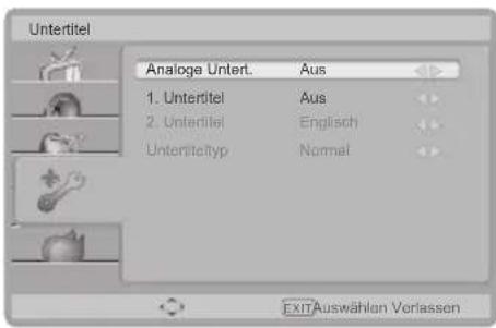 Untertitel Analoge Untert. Aus 1. Untertitel Aus 2. Untertitel Englisch Unteriteltyp Normal ExitAuswählen Verlassen