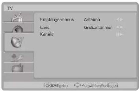 TV Empfängermodus Antenna Land Großbritannien Kanäte OKERFgabe AuswählenVerlassed
