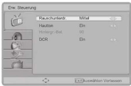 Erw. Steuerung Rauschunterdr. Mittel Hautton Ein Hinlergr.-Bet 90 DCR Ein ExitAuswählen Verlassen