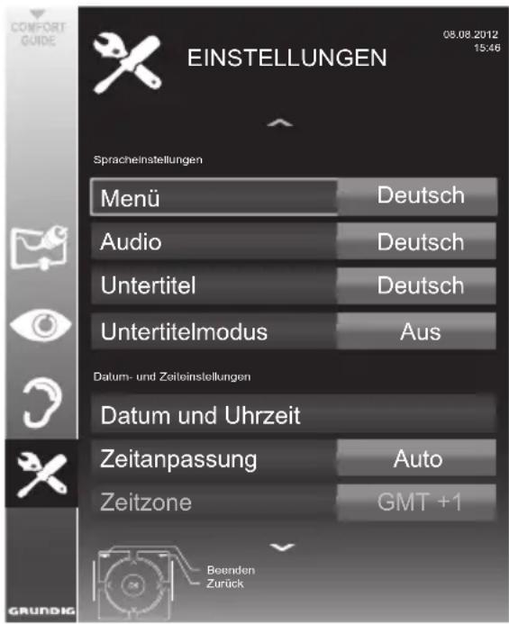 GRUNDIG 32 VLE 4500 WF - Menü EINSTELLUNGEN aufrufen - 1