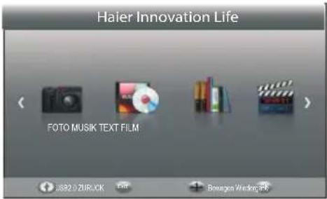 Haier Innovation Life FOTO MUSIC TEXT FILM USB2.0 ZURJCK Bewegen Winding