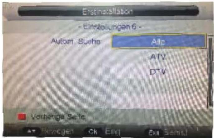 Erstinstallation - Einstellungen 6 - Autom. Socho Alt ATV DV Vorherige Seite Beizogen Ch Eing Selnt