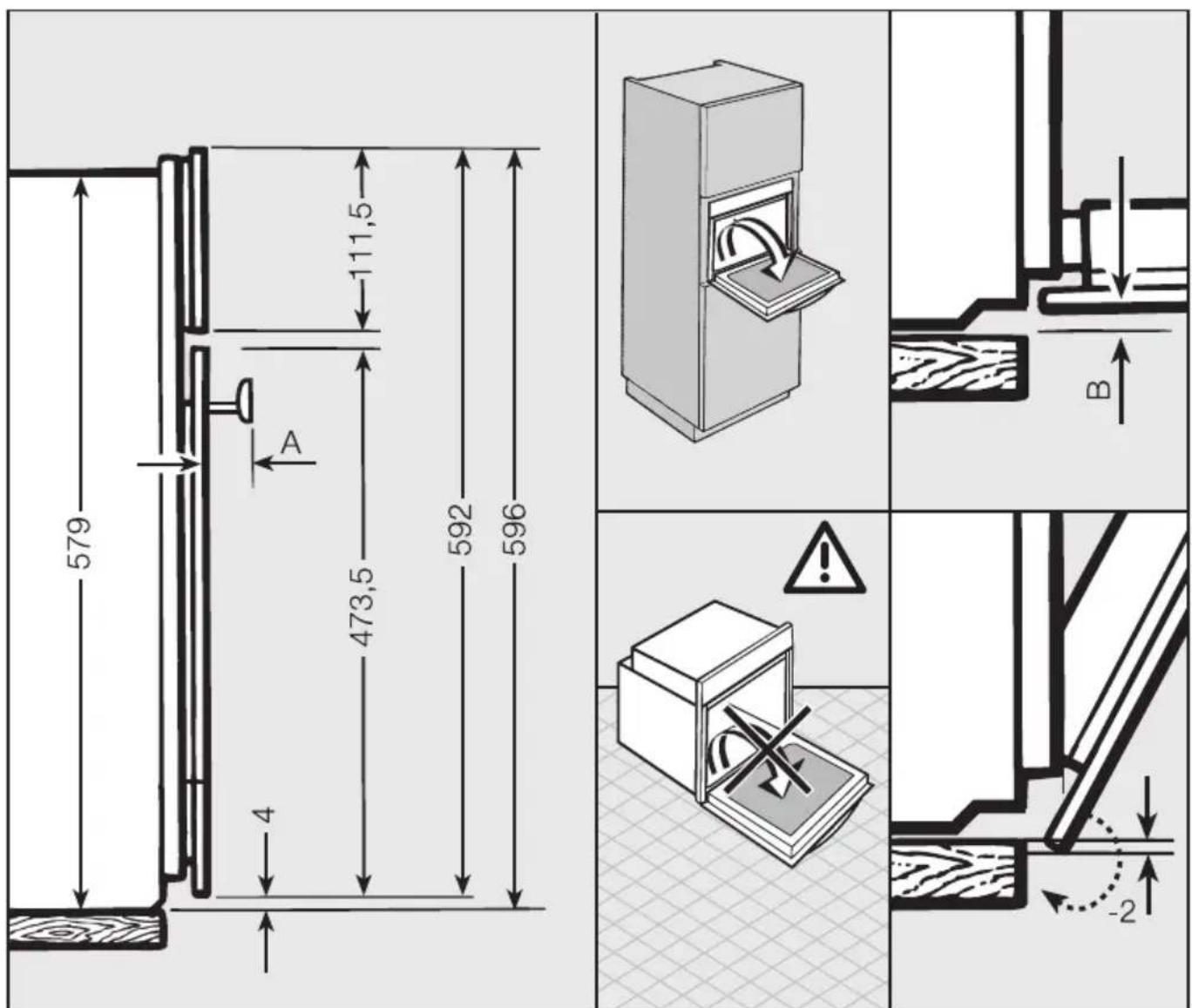 MIELE H 6650-55 BP - Detailmasse der Backofenfront Hxx6x-60 - 1