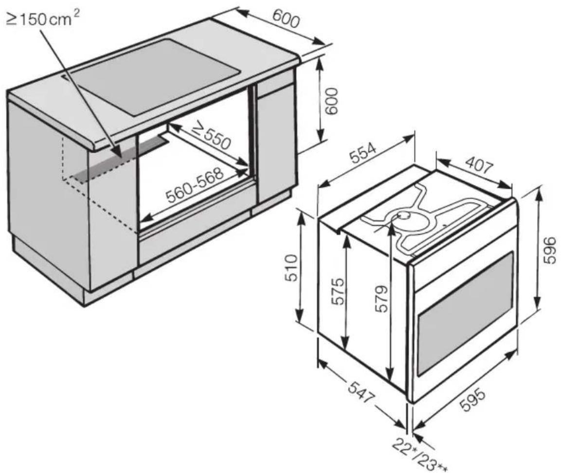 MIELE H 6650-55 BP - Hxx6x-60: Einbau in einen Unterschrank - 1
