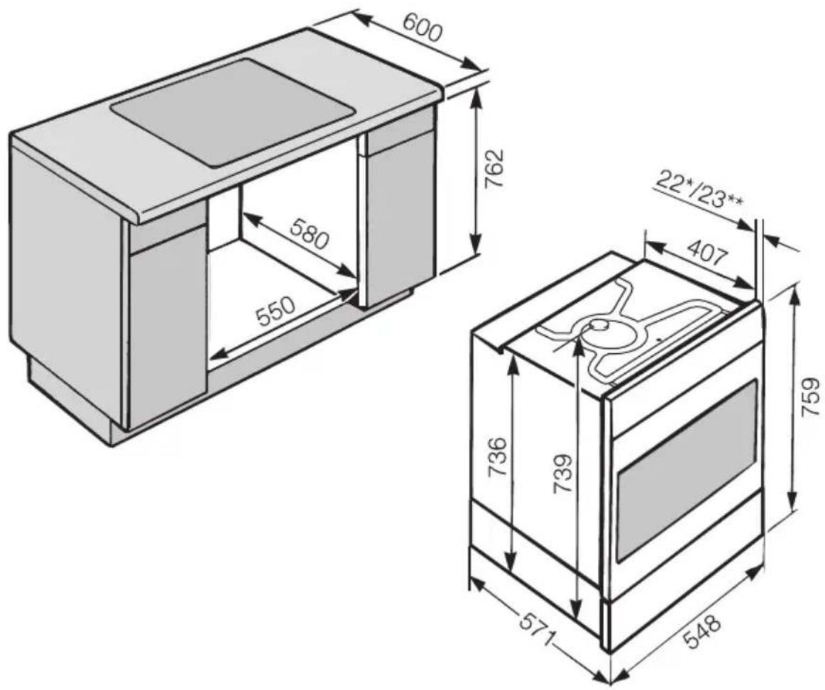 MIELE H 2651-1-55 B - Hxx5x-55: Einbau in einen Unterschrank - 1