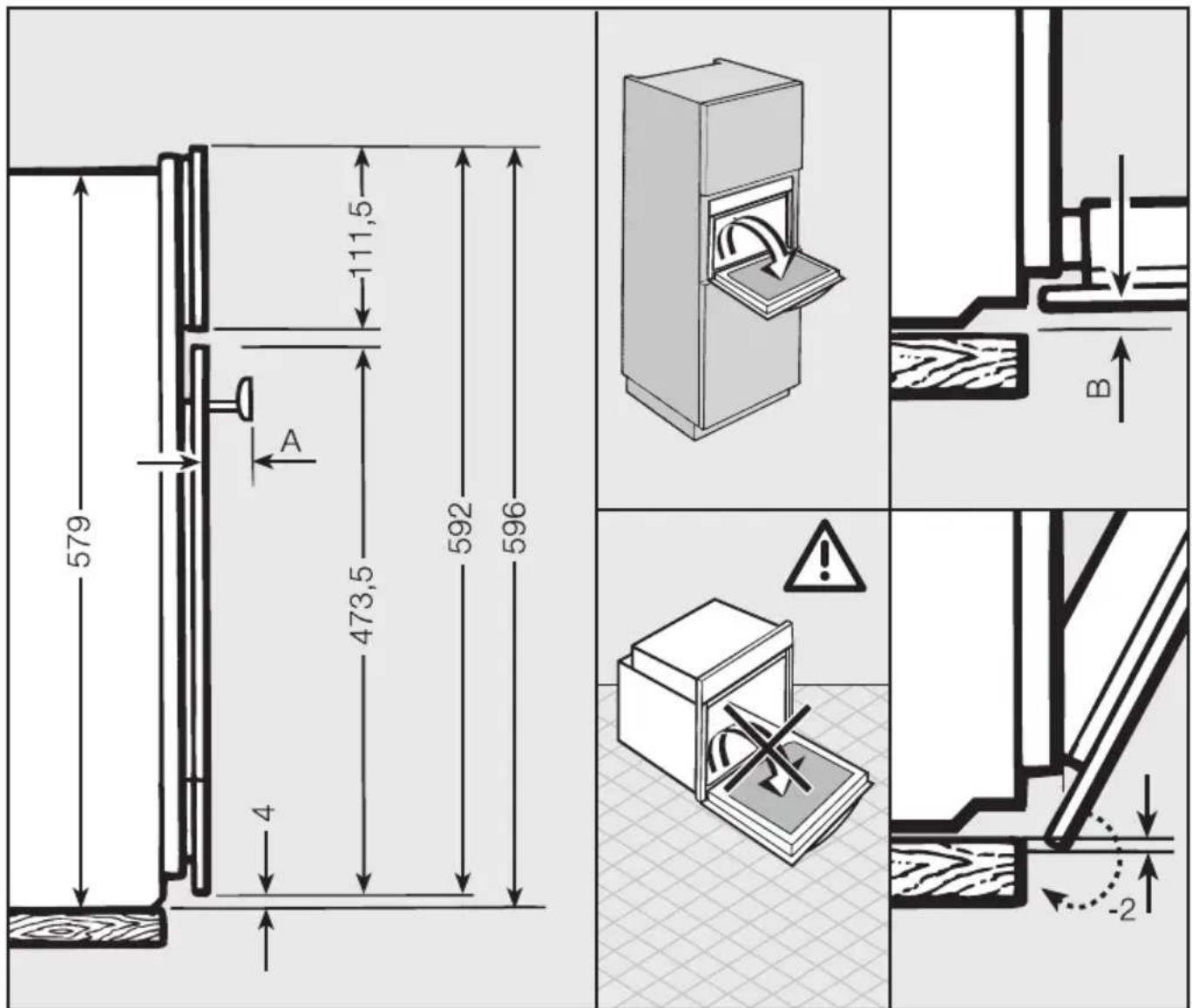 MIELE H 2651-1-55 B - Detailmasse der Backofenfront Hxx6x-60 - 1