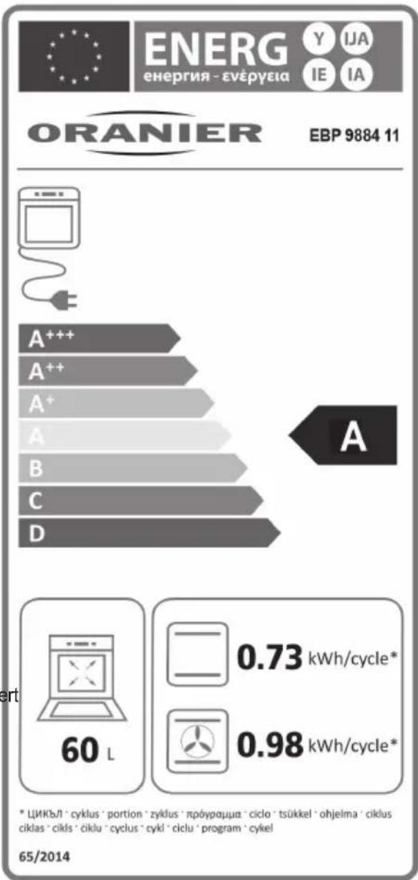 ORANIER EBP 9884 TC - Technische Daten und Abmessungen - 1