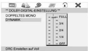 DOLBY-DIGITAL-EINSTELLUNG ** DOPPELTES MONO DYNAMIK FULL 3/4 2/4 1/4 OFF DRC Einstellen auf Voll