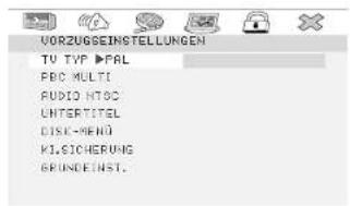 VORZUGSEINSTELLUNGEN TV TVP >PAL FBC MULTI AUDIO NT80 UNTERTITEL DISC-MEND K1.SICHERUNG GRUNDEINST.
