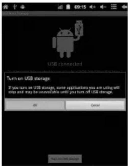 USB Main Storage USB connected Turn on USB storage: If you turn on USB storage, some applications you are using will stop and may be unavailable until you turn off USB change. OK Cancel Test on USB Storage