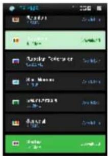 Mobile app interface screenshot showing a list of app names with green-highlighted sections