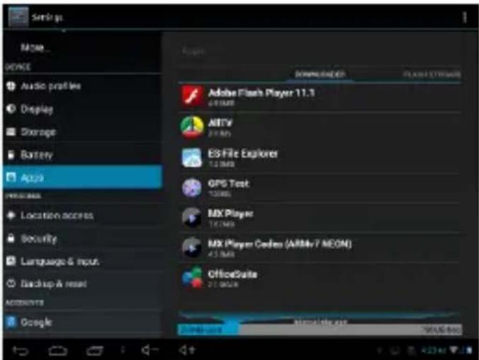 Settings More DEVICE Audio profiles Display Storage Battery App2 Location access Security Language & input Backup & reset ACOMENTS Google Adobe Flash Player 11.3 2014M8 AITV 2014M9 ES-File Explorer 12.1MB GPS Test 10000s MX Player 10.1MB MX Player Codes (ARMv7 NEON) 45.1MB OfficeSuite 21.1MB Microsoft Teams 2014-2024