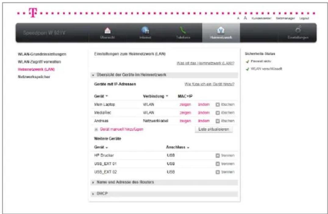 T-Mobile Speedport W 921V - Computer verwalten - weitere Geräte. - 1
