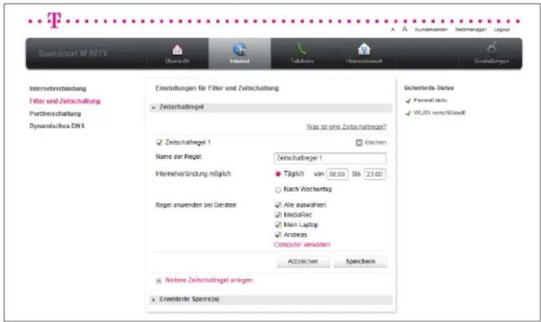 T-Mobile Speedport W 921V - Zeitschaltregel. - 1