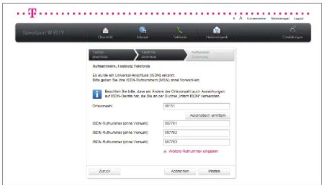 T-Mobile Speedport W 921V - Tragen Sie Ihre Ortsvorwahl in das Eingabefeld - 1