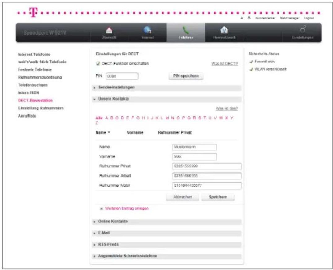 T-Mobile Speedport W 921V - Unsere Kontakte. - 1