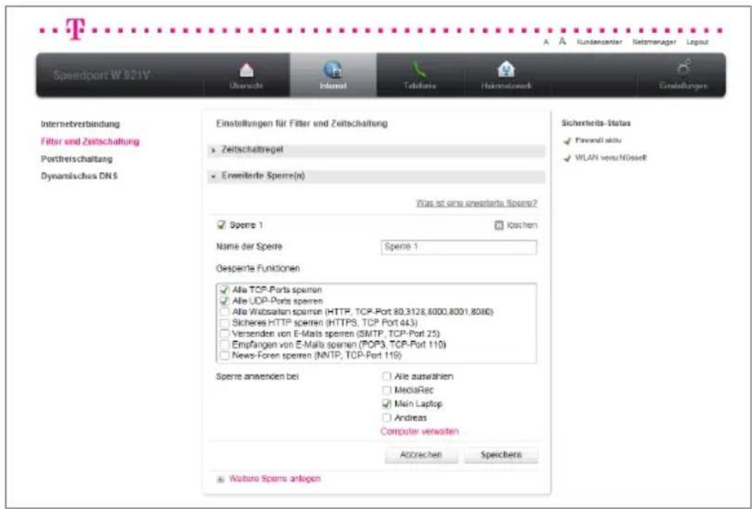 T-Mobile Speedport W 921V - Erweiterte Sperre(n). - 1