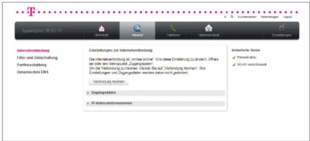 T-Mobile Speedport W 921V - Internetverbindung aktivieren oder deaktivieren. - 1