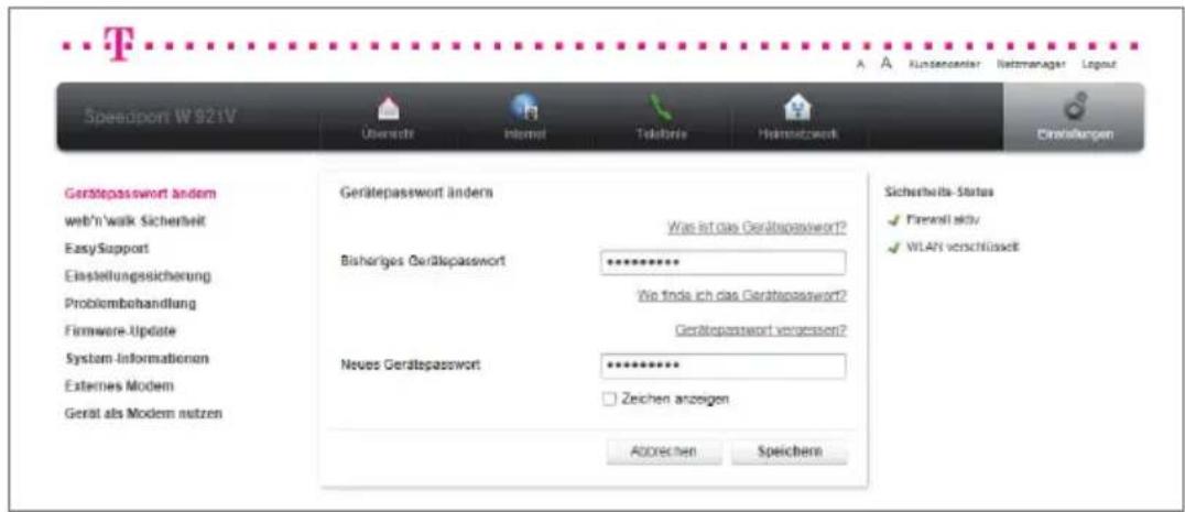 T-Mobile Speedport W 921V - Gerätepasswort ändern. - 2