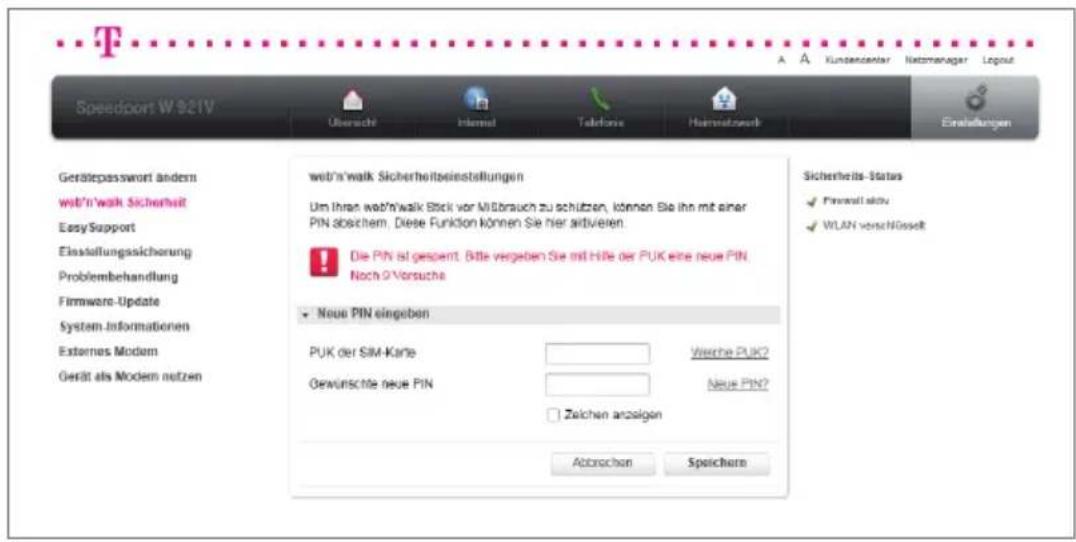 T-Mobile Speedport W 921V - PIN neu vergeben (Mobilfunk-Karte gesperrt). - 1