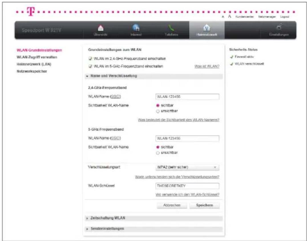 T-Mobile Speedport W 921V - Name und Verschlüsselung. - 1