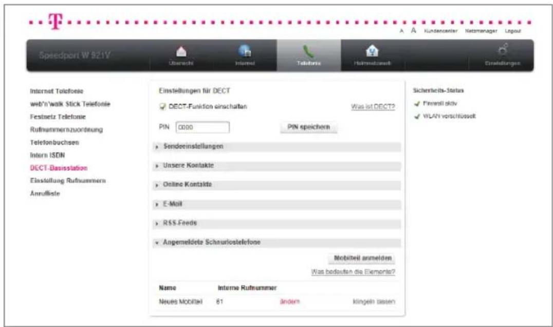 T-Mobile Speedport W 921V - Schnurlostelefon anmelden. - 3