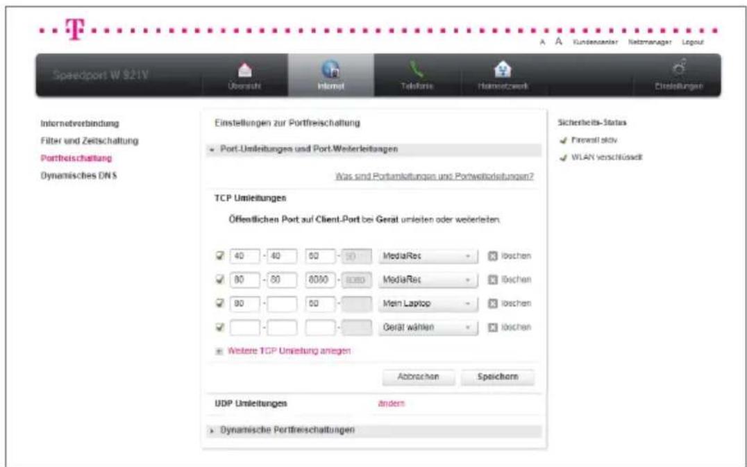 T-Mobile Speedport W 921V - TCP Umleitungen. - 1