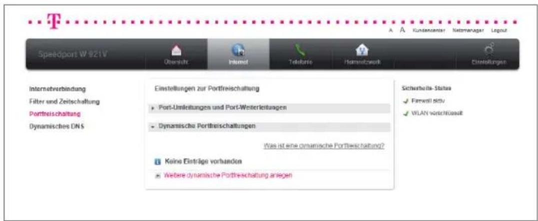 T-Mobile Speedport W 921V - Dynamische Portfreischaltungen. - 1