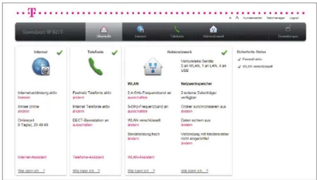 T-Mobile Speedport W 921V - Der Menüpunkt - Übersicht. - 2