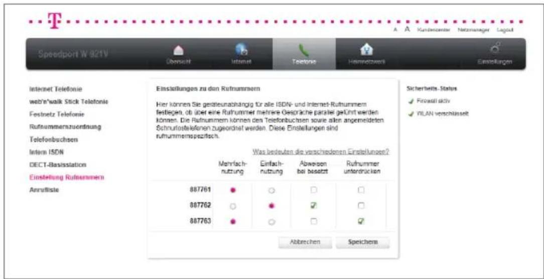 T-Mobile Speedport W 921V - Einstellung Rufnummern. - 1