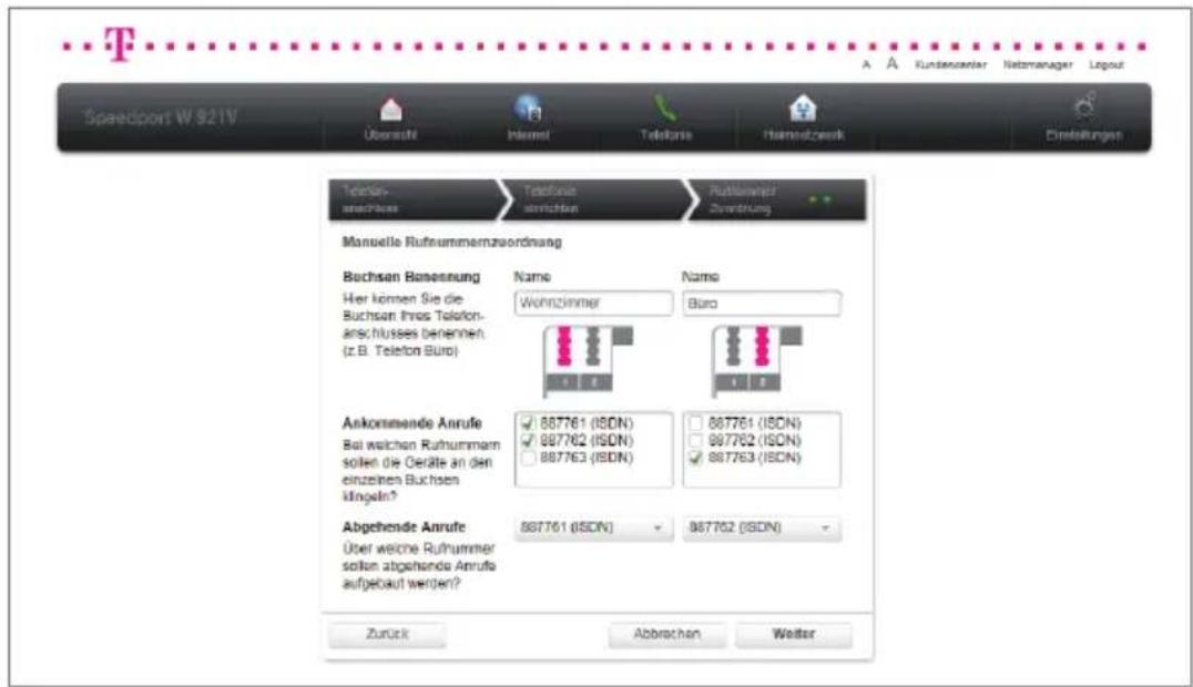 T-Mobile Speedport W 921V - Manuelle Rufnummernzuordnung bei Festnetz-Anschluss (Universal). - 4