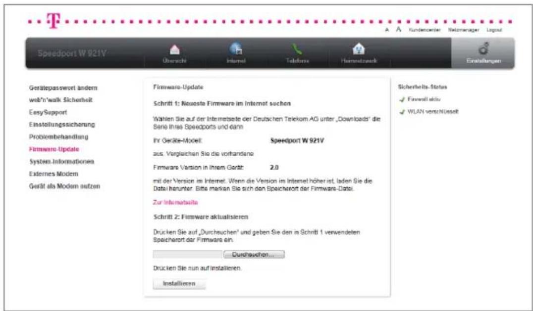 T-Mobile Speedport W 921V - Firmware-Update. - 2