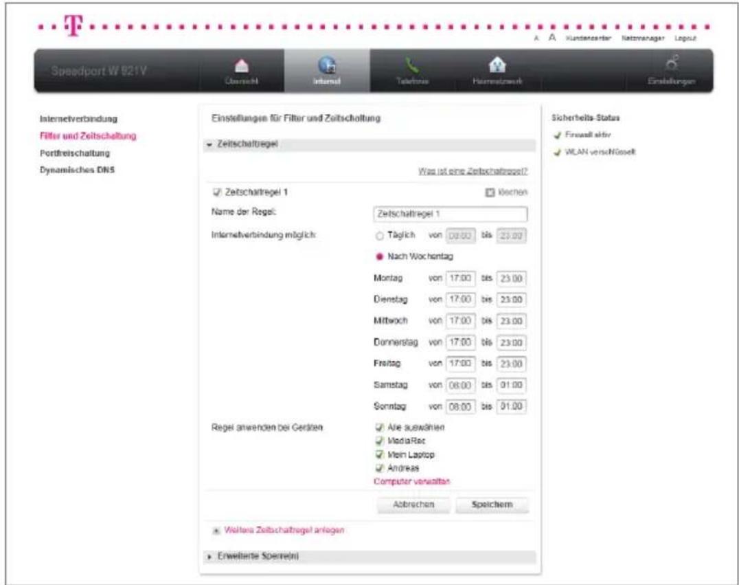 T-Mobile Speedport W 921V - Zeitschaltregel. - 3