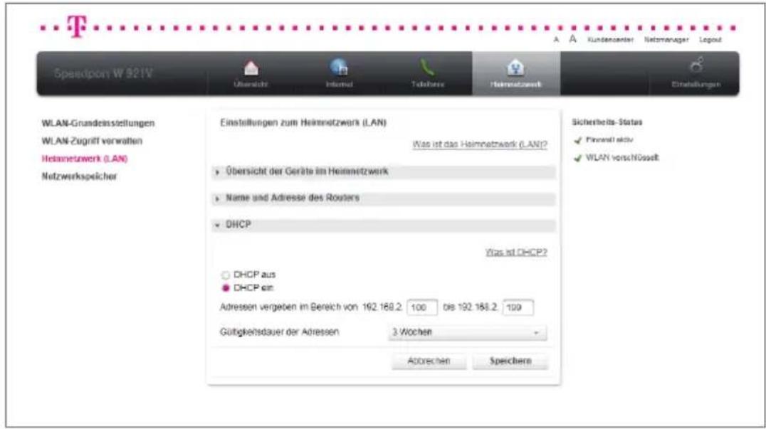 T-Mobile Speedport W 921V - DHCP konfigurieren. - 1