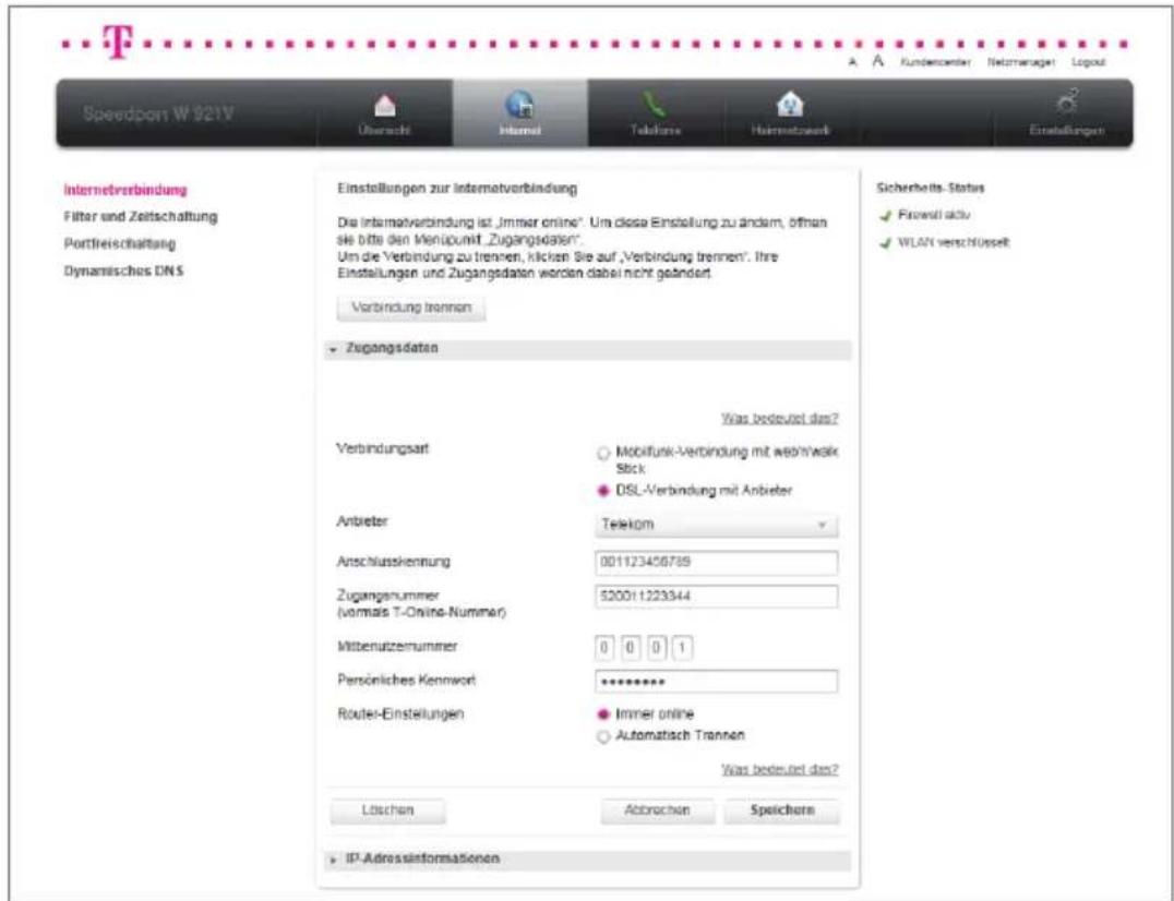 T-Mobile Speedport W 921V - Verbindungsart wechseln. - 1