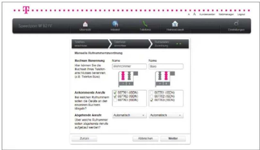 T-Mobile Speedport W 921V - Manuelle Rufnummernzuordnung bei Festnetz-Anschluss (Universal). - 3