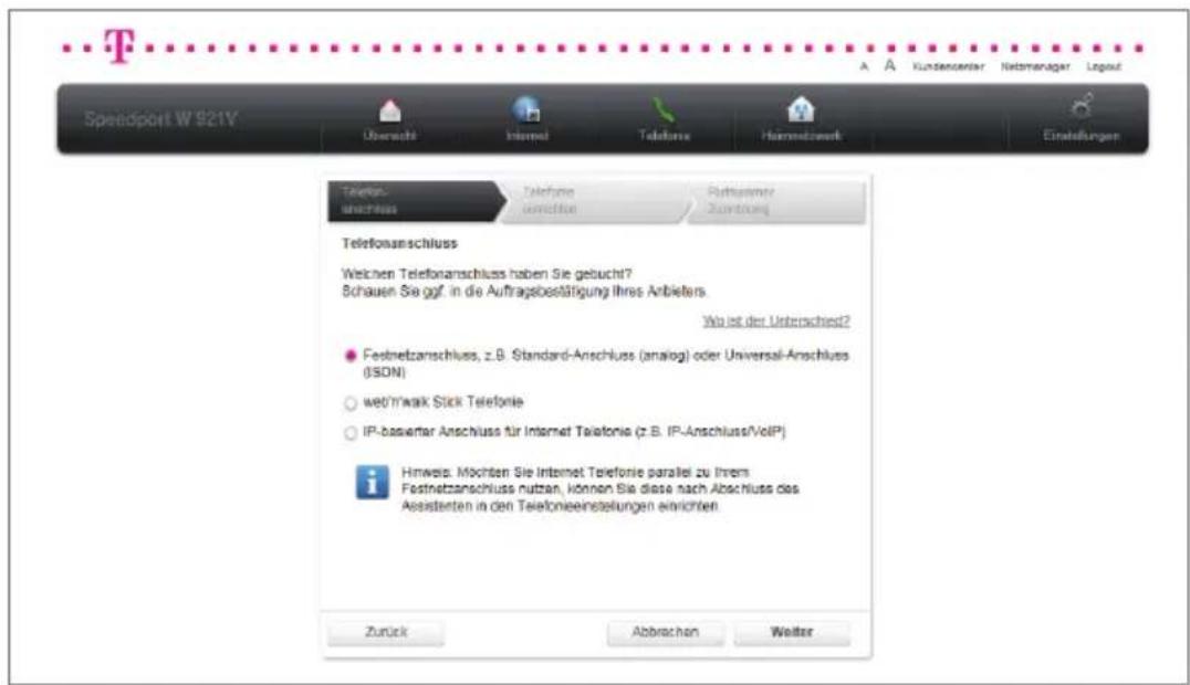 T-Mobile Speedport W 921V - Telefonie über Festnetz-Anschluss (Standard) einrichten. - 2