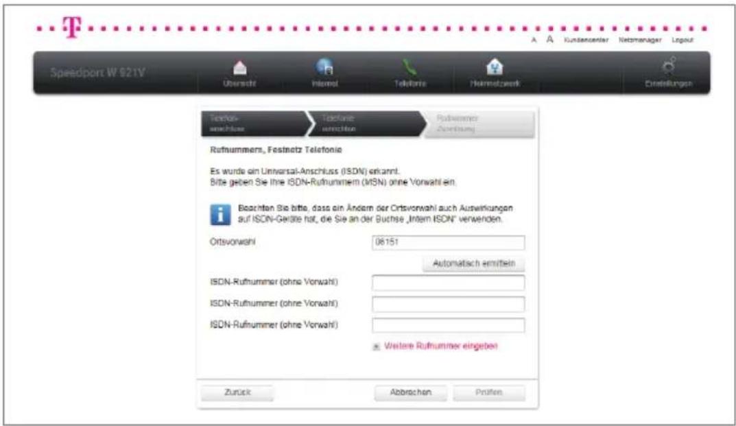 T-Mobile Speedport W 921V - Telefonie über Festnetz-Anschluss (Universal) einrichten. - 4