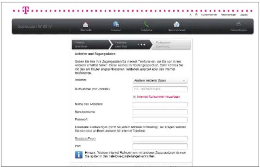 T-Mobile Speedport W 921V - Telefonie über DSL einrichten mit anderen Anbietern. - 3