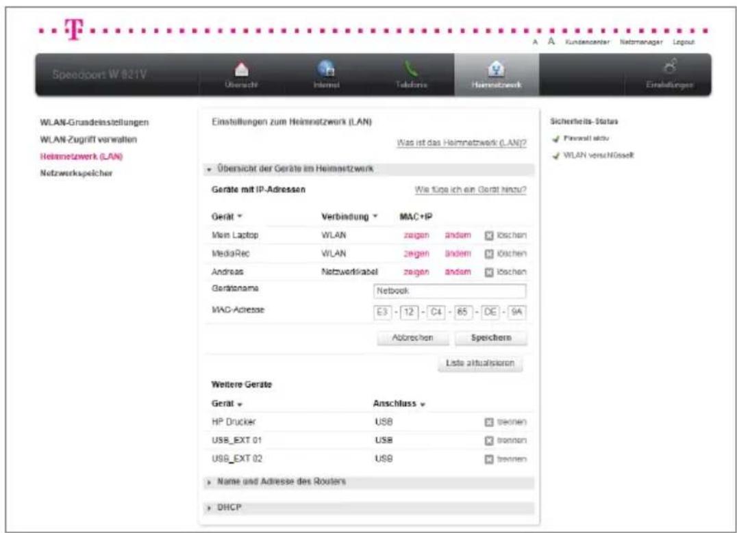 T-Mobile Speedport W 921V - Computer verwalten - Gerät manuell hinzufügen. - 1